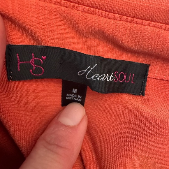 HeartSoul orange-red Ruched Blouse with Polo Collar - Picture 3 of 4